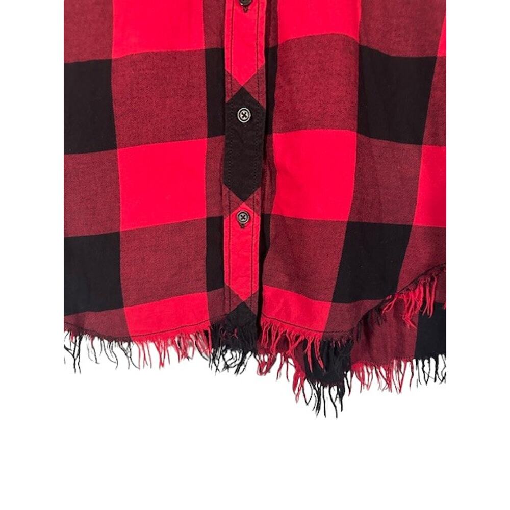 BeachLunchLounge Red Plaid Button Front Shirt Fringe Trim Long Sleeve Women Sz S - Picture 3 of 10